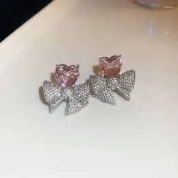 Stud Earrings UILZ Pink Bowknot Crystal For Women Cute Girls Party Jewelry