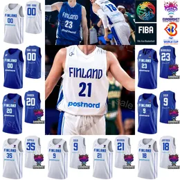 Tryck 23 Lauri Markkanen Basketball Jersey Finland Shirt 2023 World Cup 18 Mikael Jantunen 9 Sasu Salin 13 Olivier Nkamhoua 21 Edon Maxhuni 19 Elias Valtonen Sport