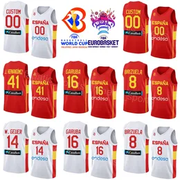 Print Espana Basketball Spain 21 Alex Abrines Jerseys 9 Ricky Rubio 13 Marc Gasol 4 Pau Gasol 16 Usman Garuba 4 Alberto Diaz 8 Dario Brizuela 2023 World Cup White