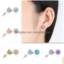 Stud Inlaid Zircons Women Earrings Fashion Shiny Round Crown Shape 5 Colors Woman Jewelry Gift One Pair With Two Pieces Drop Delivery Dhw3J