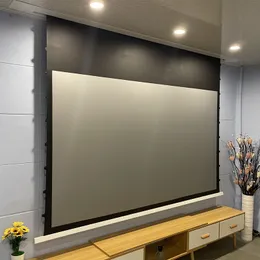 Style Hidden In-ceiling Recessed Projector Screen 3D 4K Luxury Motorized Tab-tension Home Theater Projection Screen