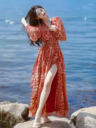Повседневные платья летние женское пляжное курортное стиль французский v-образный вырез Pure Desire Print Tist