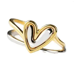 Anéis de cluster em forma de coração conjunto de amor romântico 2 em 1 forma combinada de cor dupla para mulheres meninas uso diário
