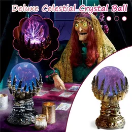 Dekorativa föremål Figurer Glödande Halloween Crystal Ball Deluxe Creative Magic Skull Finger Luminous Plasma Spooky Home Party Decor 230901