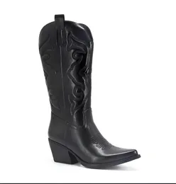 Bottes mi-mollet dorées pour femme, fermeture éclair latérale, bottes de cowboy occidentales pointues argentées, rétro, mode, bottes noires, grande taille 36-43, bottes pour femmes, chaussures de fête pour filles