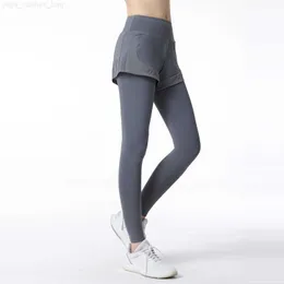 Lull Women Yoga Taytlar Kısa Sahte İki Parça Set Sweatpants Popüler Nefes Alabilir Anti-Sırplı Spor Pantolonu Tayt Tasta Taç Taç Gym Wear Spor Salyası Giyim