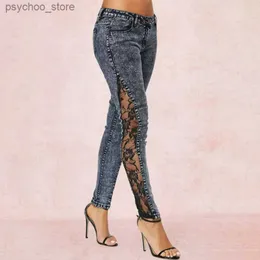 Kvinnors jeans höga midja kvinnors jeans 2023 vårspets sömmar nya mode retro grå jeans sexiga magra byxor penna byxor strech jeans för Q230901
