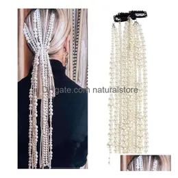 Inne modne perły biżuterii klipsy włosy długie modne nakrycia głowy imitacja Pearls łańcuch głowy 50 cm upuszczenie biżuterii Hairjewy dhgpn