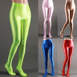 Sexiga strumpor Satin Glossy strumpbyxor Strumpor Glänsande Yoga Pants Leggings Sport Tight Fitness High midje Tights 230901