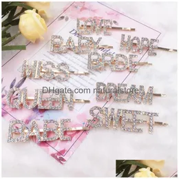 Hair Clips Barrettes Gold Crystal Rhinestone Letter Girl Hairpin Bling Diamond Words Fashion Bangs Clip Woman Wholesale Drop Delivery Dh6Mz