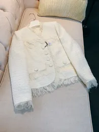 Jesienna biała stała kolorowy panel tweed kurtka z długim rękawem przyciski dekoltu w stylu V Kurtki z pojedynczych kurtków Krótka warstwowa przestrzeń A3G096541