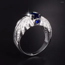 Anéis de cluster tamanho 8 9 10 11 12 13 homens luxo anjo asa ri 925 streling prata azul safira noivado anel de banda de casamento jóias menino