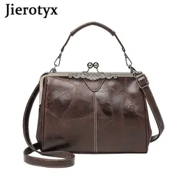 Sacos de noite Jierotyx Vintage Kiss Lock Bolsas para Mulheres Óleo Couro Embreagem Satchel Bolsa Tote Ombro Preto Vermelho 230901