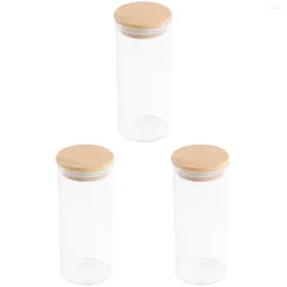 Garrafas de armazenamento 3pcs 380ml frasco de vidro transparente selado recipiente de alimento para chá solto café feijão açúcar sal (65 15cm com bambu