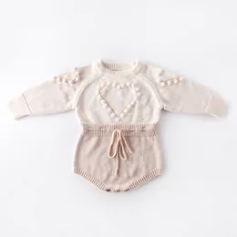 Winte Warm Baby Girls Chłopcy Ubrania Knit Romper Sweter Toddler Long Rękaw Solidny dzianin kombinezon z koroną na dziecko jesienne strój 2541