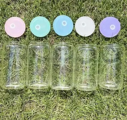 DHL ersetzte farbige Kunststoffdeckel für 16-Unzen-Glasbecher, leere, klare Milchglas-Einmachgläser, Libby-Dosenkühler, Cola-Bier-Lebensmitteldosen, 5 Farben 0902