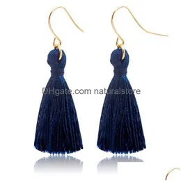 Lampadario pendente Design semplice Orecchini con gancio nappa per le donne Fringe Ear Drop Rosso Nero Blu 3 colori Ragazze Consegna gioielli Dhvso