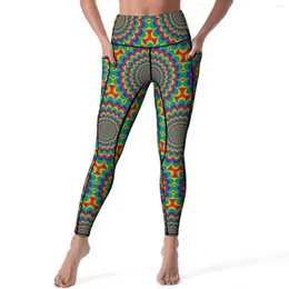 Kvinnors leggings sextiotal sexig hippie stil träning gym yoga byxor skjuter upp stretch sport tights andningsbara mönster leggins