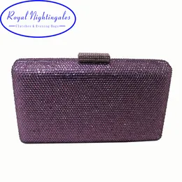 Sacos de noite Royal Nightingales Roxo Hard Box Case Crystal Clutches e para mulheres combinando sapatos vestido 230901