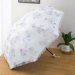 Umbrellas Fashion Floral Embroidered Lace Folding Princess Umbrella Summer Outdoor Portable UV Protection Sun Sunny