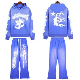 Sweat à capuche de haute qualité pour hommes, marque de styliste, mode Hellstar Blue Yoga, impression à manches longues, ensemble sweat-shirt hip-hop de rue