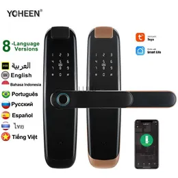 Door Locks Digital Door Lock Electronic Key Less FingerPrint Smart Handle Lock Tuya App Unlock WiFi och Card tillfälligt lösenord Lås upp HKD230902