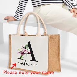 Shoppingväskor personlig jute tote Anpassad namn Burlap Bag Brudtärna Bachelorette Bridal Party Girl Trip Gifts Canvas 230901