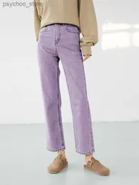 Jeans da donna ZHISILAO New Purple Jeans dritti a vita alta Donna Vintage Boyfriend High Street Pantaloni in denim a figura intera Streetwear Q230901