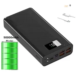 ZHT ~ 90000mAh USB C Power Bank Android 100W Bateria de carregamento rápido com display digital, carregador de telefone portátil fino