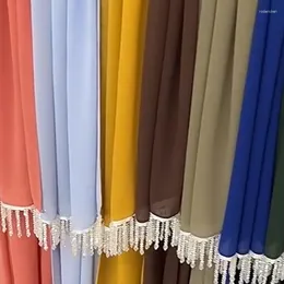 Abbigliamento etnico Diamanti per feste di lusso Foulard con nappe in rilievo per le donne Scialli Hijab in chiffon di colore solido musulmano Sciarpa femminile Avvolge la testa