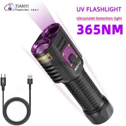 Torches UV curing glue lamp household identification fluorescent agent purple light 365NM high power waterproof flashlight HKD230902