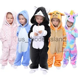Pijamas inverno flanela unicórnio kigurumi cosplay traje para crianças crianças gato dinossauro panda animal macacão pijama bebê sleepwear x0901