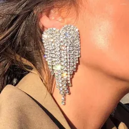 Kolczyki Dangle Vedawas 2023 Fashion Long Tassel Full Rhinestone Drop for Women Shiny Heart Crystal Wedding Jewelry