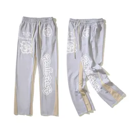 Calças de moletom masculinas hip hop retalhos algodão impresso flare joggers cordão street wear calças pretas 4 estilos