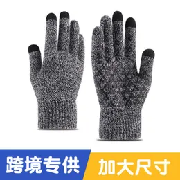 Storlek stickade termiska handskar vinter förstorad förtjockad icke -slip ull utomhus ridning pekskärm