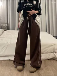 Women's Pants Hip Hop Brown Sweatpants Women Harajuku Korean Style Striped Sports Kpop Basic Oversized Wide Let Trousers Female