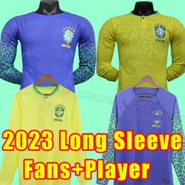 Långärmad 2023 2024 Brasilsfotbollströjor Marcelo Pele Paqueta Neres Coutinho Firmino Jesus Vini Jr 23 24 Brasils Football Shirt Home Fans Player Version