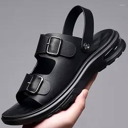 Для обуви сандалии искренние мужчины летняя кожаная мода Slipper Комфортная подошва повседневная улица Cool Comtable 469