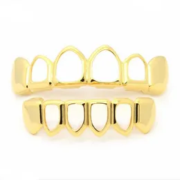 أسنان Gold Grillz مجموعة عالية الجودة رجالي الهيب هوب المجوهرات الفضية سوداء جوفاء