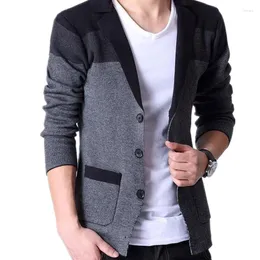 Ternos masculinos outono casaco masculino blazers moda costura tricô terno fino jaqueta de algodão para casual cardigan casacos superiores xxl