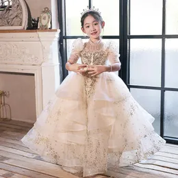 2023 Lovely Flower Girls Dresses Baby Toddler Baptism Clothes Satin Ball Gowns Birthday Party Dress Kids Toddler Pageant Dress Crystal First holy Communion Gowns