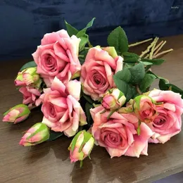 Fiori decorativi 2 teste di rose artificiali Bouquet Decorazioni per la casa Sposa Matrimonio con fiore Decorazione della stanza nuziale Eternelle Cristmas