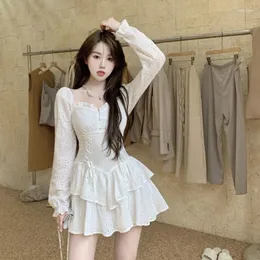 Abiti casual Mini abito aderente bianco Donna Harajuku Kawaii Fairycore Estetica carina Alt Abiti vintage Moda coreana