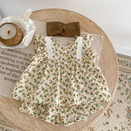 Kinder Sommer Kleidung Säuglings Neugeborene Baby Mädchen Blumen Overalls Doppel Schicht Falten Tuch Baumwolle Outfits Kinder Casual Kleinkind Bodys 2573