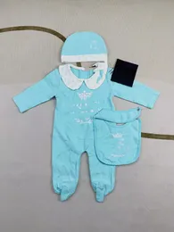 Småbarn spädbarn romper babykläder sätter pojkar flickor full ärm bomull mjuk jumpsuits rompers hatt haklapp 3 st/set kostym 005