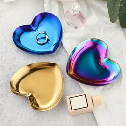 Decorative Figurines Heart Shape Fruit Plate Small Items Jewelry Display Tray Colorful Metal Stainless Steel Storage Mirror Dessert Dish