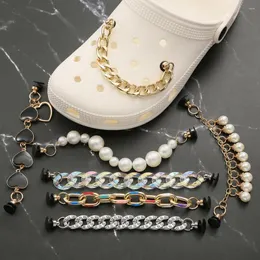 Charms Heart Pearl Metal Chain Shoes Croc Accessories DIY Women Decoration For JIBS Clogs Buckle Kids Girls Gifts