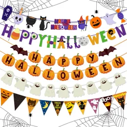 2023 Halloween Party Decoration flagga Dra Halloween Pumpkin Triangle Flag Party Decoration Halloween Decoration