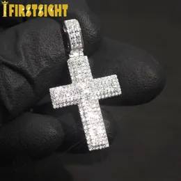 Ожерелья с подвесками Iced Out Bling Прямоугольник CZ Крест Кулон Ожерелье Золото Серебро Цвет Очарование Хип-Хоп Религиозная Мода Мужские Женские Ювелирные Изделия 230901