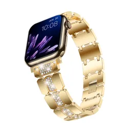 Rostfritt stål armband diamantmetallband för Apple Watch 8 Ultra 7 SE 6 5 4 3 -serien Luxury Ladies Watchband Iwatch Band 49mm 44mm 42mm 41mm 40mm 38mm Tillbehör